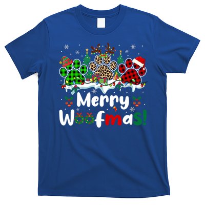 Merry Christmas Woof Santa Reindeer Elf Dog Paws Lover Owner Gift T-Shirt