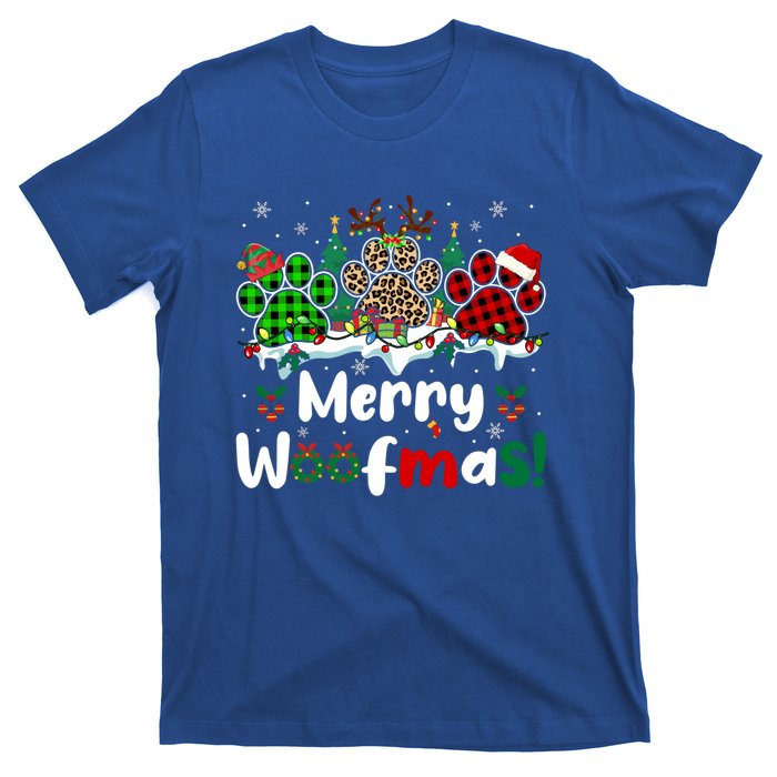 Merry Christmas Woof Santa Reindeer Elf Dog Paws Lover Owner Gift T-Shirt