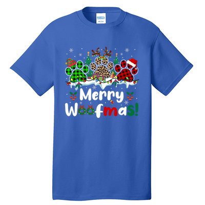 Merry Christmas Woof Santa Reindeer Elf Dog Paws Lover Owner Gift Tall T-Shirt