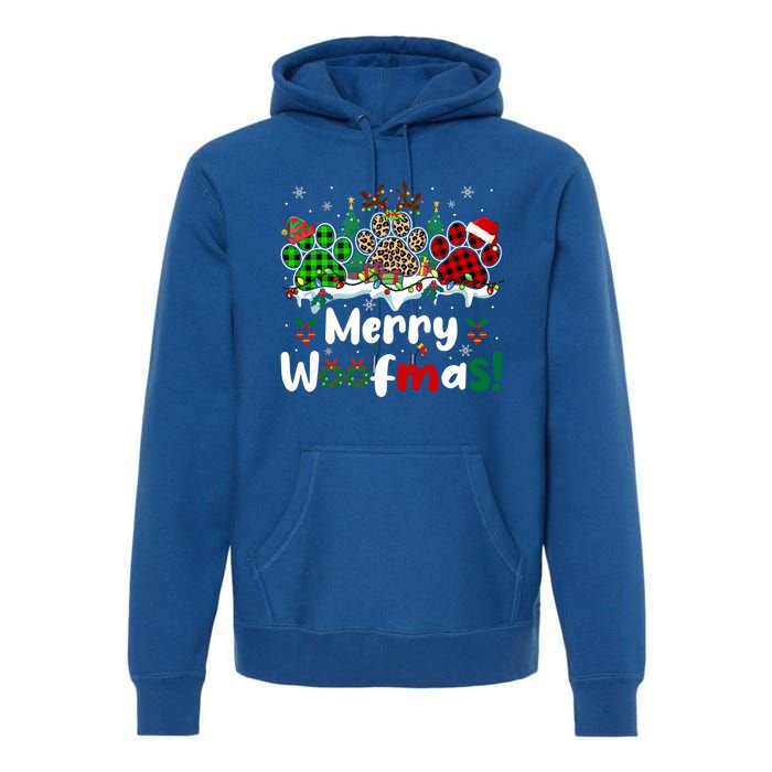 Merry Christmas Woof Santa Reindeer Elf Dog Paws Lover Owner Gift Premium Hoodie