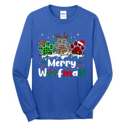 Merry Christmas Woof Santa Reindeer Elf Dog Paws Lover Owner Gift Tall Long Sleeve T-Shirt