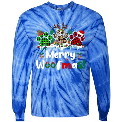 Merry Christmas Woof Santa Reindeer Elf Dog Paws Lover Owner Gift Tie-Dye Long Sleeve Shirt