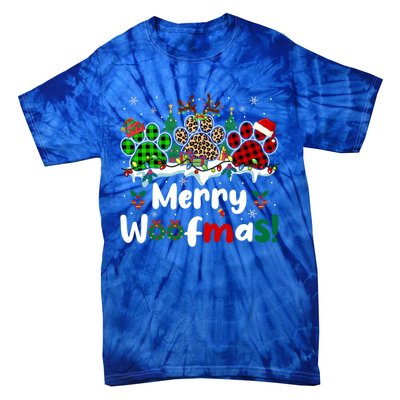 Merry Christmas Woof Santa Reindeer Elf Dog Paws Lover Owner Gift Tie-Dye T-Shirt