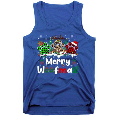 Merry Christmas Woof Santa Reindeer Elf Dog Paws Lover Owner Gift Tank Top