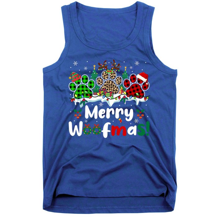 Merry Christmas Woof Santa Reindeer Elf Dog Paws Lover Owner Gift Tank Top