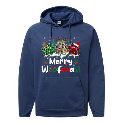 Merry Christmas Woof Santa Reindeer Elf Dog Paws Lover Owner Gift Performance Fleece Hoodie