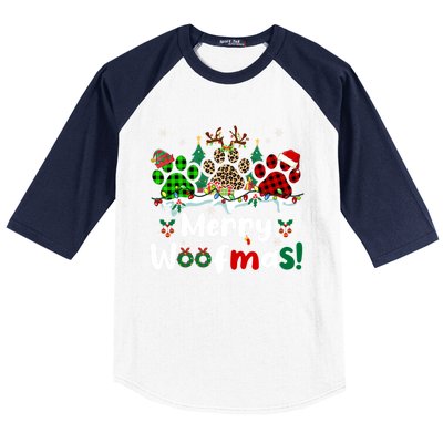 Merry Christmas Woof Santa Reindeer Elf Dog Paws Lover Owner Gift Baseball Sleeve Shirt