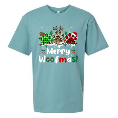 Merry Christmas Woof Santa Reindeer Elf Dog Paws Lover Owner Gift Sueded Cloud Jersey T-Shirt