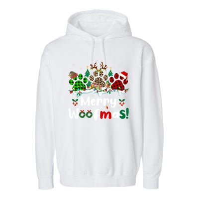 Merry Christmas Woof Santa Reindeer Elf Dog Paws Lover Owner Gift Garment-Dyed Fleece Hoodie