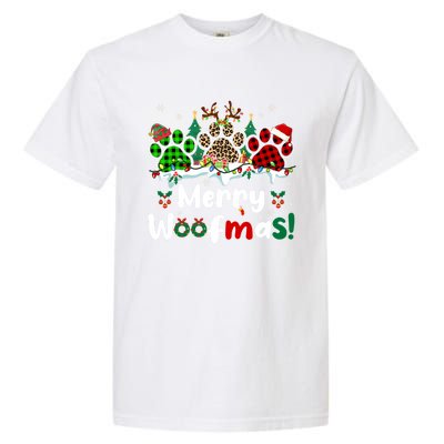 Merry Christmas Woof Santa Reindeer Elf Dog Paws Lover Owner Gift Garment-Dyed Heavyweight T-Shirt