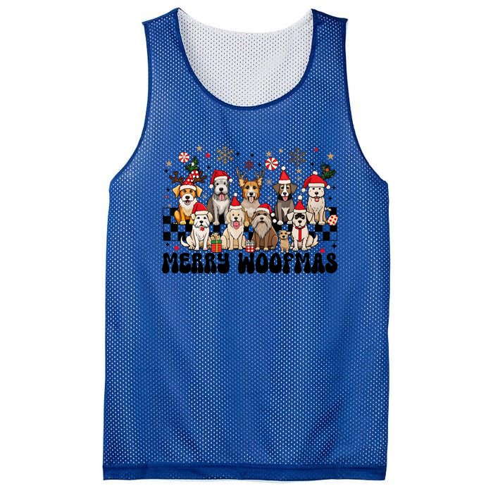 Merry Christmas Woofmas Dog Lovers Puppies Santa Reindeer Gift Mesh Reversible Basketball Jersey Tank