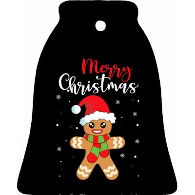 Merry Christmas Wo Girl Gingerbread Man Ceramic Bell Ornament