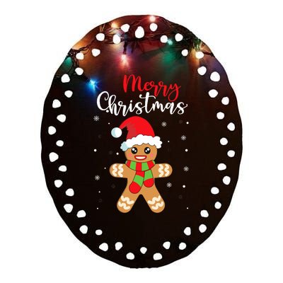 Merry Christmas Wo Girl Gingerbread Man Ceramic Oval Ornament