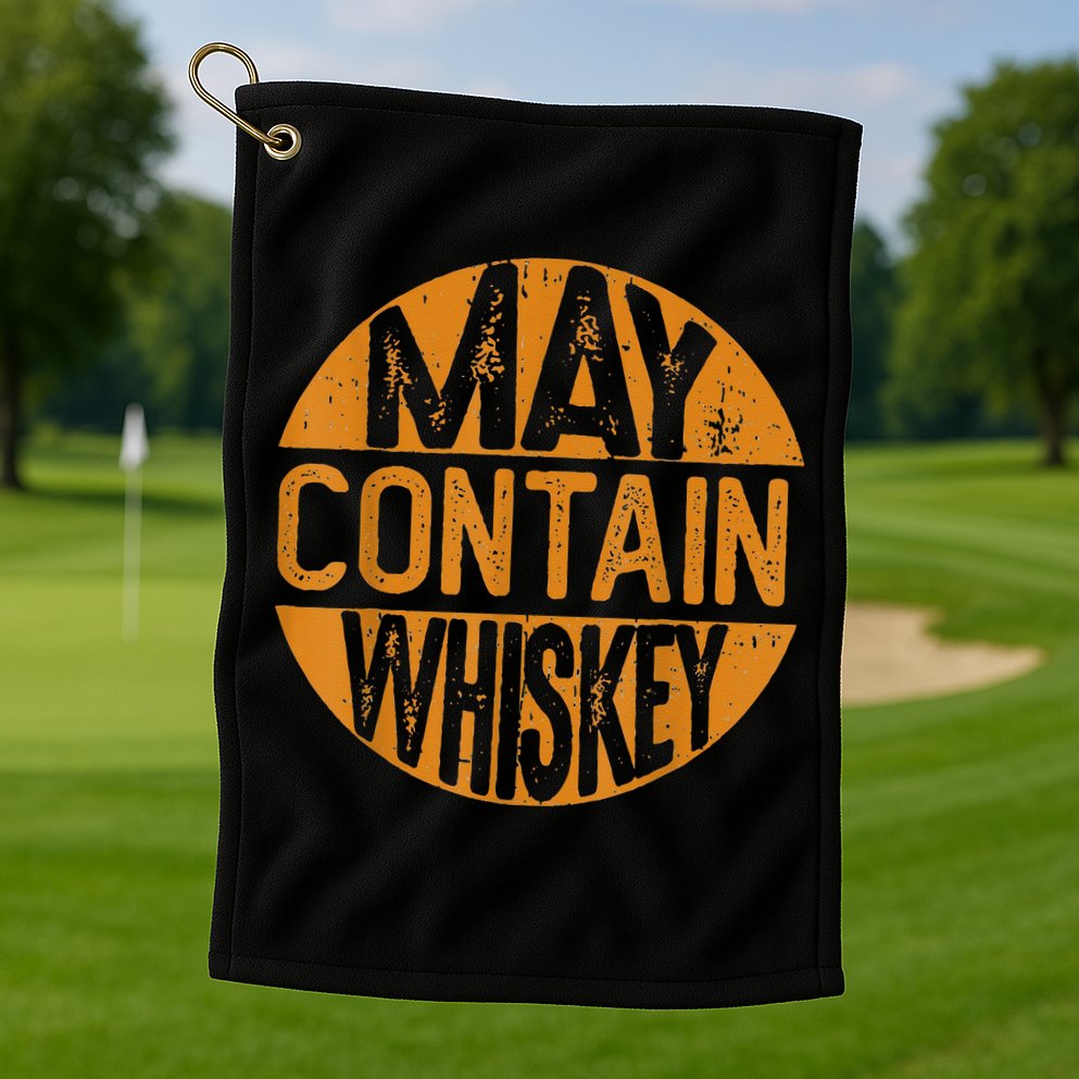 May Contain Whiskey Funny Liquor Drinking Golf Towel