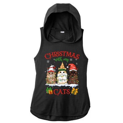 Meowy Christmas With My Cats Feline Fun Christmas Cat Gift Ladies PosiCharge Tri-Blend Wicking Draft Hoodie Tank