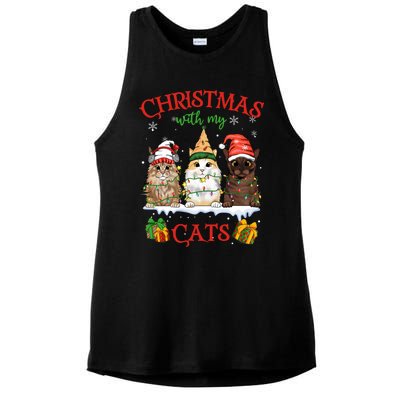 Meowy Christmas With My Cats Feline Fun Christmas Cat Gift Ladies PosiCharge Tri-Blend Wicking Tank