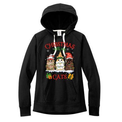 Meowy Christmas With My Cats Feline Fun Christmas Cat Gift Women's Fleece Hoodie