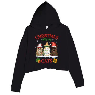 Meowy Christmas With My Cats Feline Fun Christmas Cat Gift Crop Fleece Hoodie