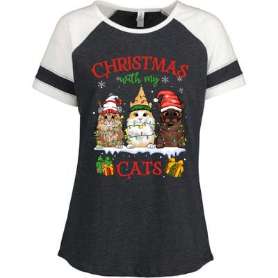 Meowy Christmas With My Cats Feline Fun Christmas Cat Gift Enza Ladies Jersey Colorblock Tee