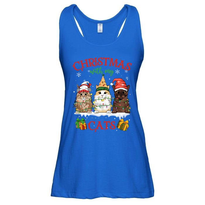 Meowy Christmas With My Cats Feline Fun Christmas Cat Gift Ladies Essential Flowy Tank