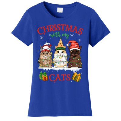 Meowy Christmas With My Cats Feline Fun Christmas Cat Gift Women's T-Shirt