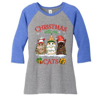 Meowy Christmas With My Cats Feline Fun Christmas Cat Gift Women's Tri-Blend 3/4-Sleeve Raglan Shirt