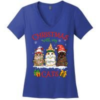 Meowy Christmas With My Cats Feline Fun Christmas Cat Gift Women's V-Neck T-Shirt