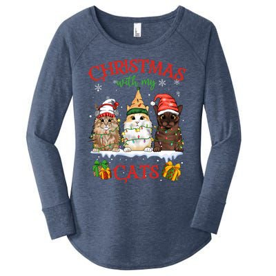 Meowy Christmas With My Cats Feline Fun Christmas Cat Gift Women's Perfect Tri Tunic Long Sleeve Shirt