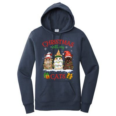 Meowy Christmas With My Cats Feline Fun Christmas Cat Gift Women's Pullover Hoodie