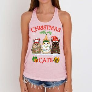 Meowy Christmas With My Cats Feline Fun Christmas Cat Gift Women's Knotted Racerback Tank