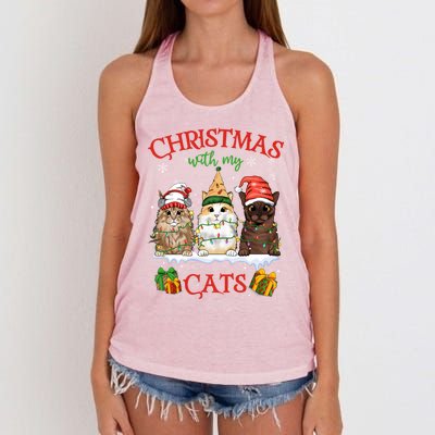 Meowy Christmas With My Cats Feline Fun Christmas Cat Gift Women's Knotted Racerback Tank