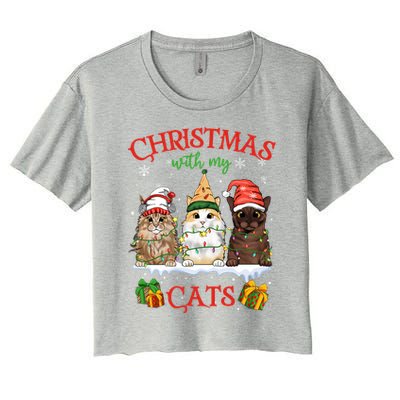 Meowy Christmas With My Cats Feline Fun Christmas Cat Gift Women's Crop Top Tee