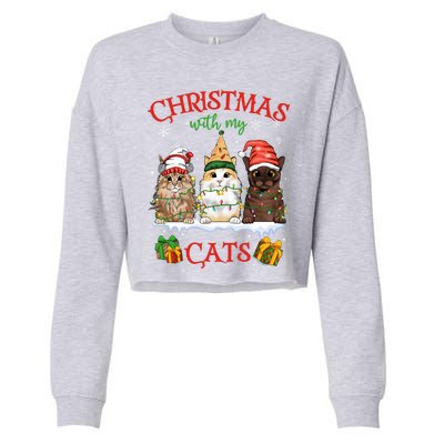 Meowy Christmas With My Cats Feline Fun Christmas Cat Gift Cropped Pullover Crew