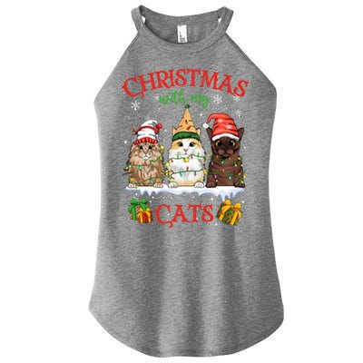 Meowy Christmas With My Cats Feline Fun Christmas Cat Gift Women's Perfect Tri Rocker Tank