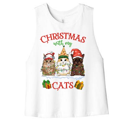 Meowy Christmas With My Cats Feline Fun Christmas Cat Gift Women's Racerback Cropped Tank