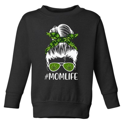 Mom Cannabis Weed Mom Lady Messy Bun Mother's Day Toddler Sweatshirt