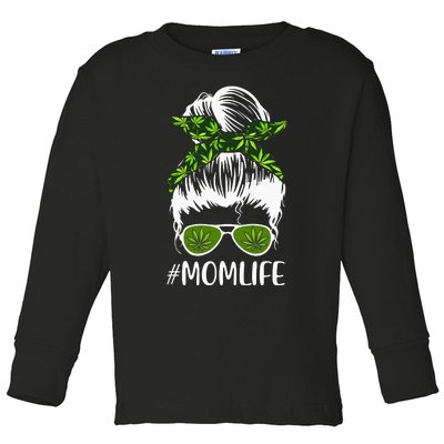 Mom Cannabis Weed Mom Lady Messy Bun Mother's Day Toddler Long Sleeve Shirt