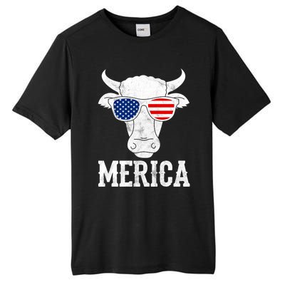 Merica Cow With Sunglasses Us Flag Patriotic Rancher Gift Great Gift Tall Fusion ChromaSoft Performance T-Shirt