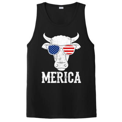 Merica Cow With Sunglasses Us Flag Patriotic Rancher Gift Great Gift PosiCharge Competitor Tank