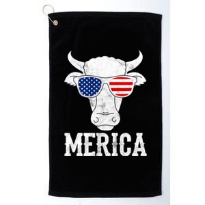 Merica Cow With Sunglasses Us Flag Patriotic Rancher Gift Great Gift Platinum Collection Golf Towel