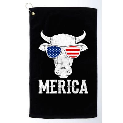 Merica Cow With Sunglasses Us Flag Patriotic Rancher Gift Great Gift Platinum Collection Golf Towel