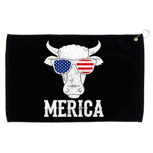 Merica Cow With Sunglasses Us Flag Patriotic Rancher Gift Great Gift Grommeted Golf Towel