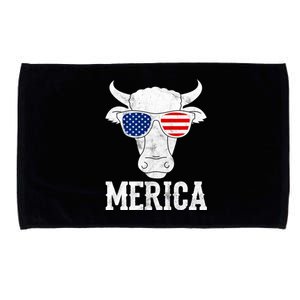 Merica Cow With Sunglasses Us Flag Patriotic Rancher Gift Great Gift Microfiber Hand Towel