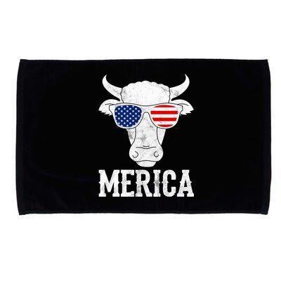 Merica Cow With Sunglasses Us Flag Patriotic Rancher Gift Great Gift Microfiber Hand Towel