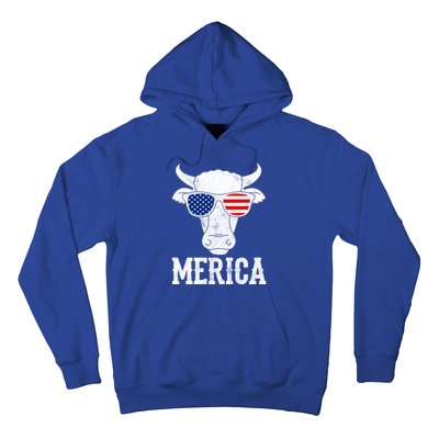 Merica Cow With Sunglasses Us Flag Patriotic Rancher Gift Great Gift Hoodie