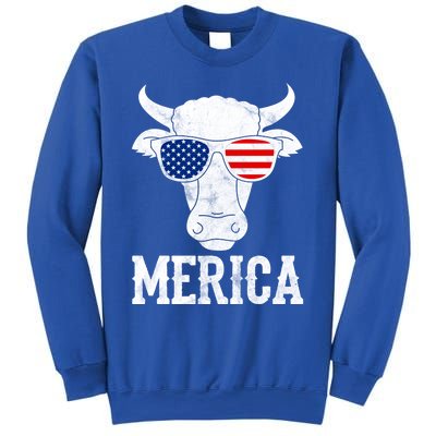 Merica Cow With Sunglasses Us Flag Patriotic Rancher Gift Great Gift Sweatshirt