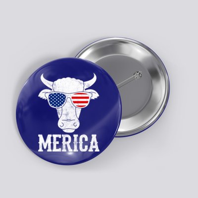 Merica Cow With Sunglasses Us Flag Patriotic Rancher Gift Great Gift Button