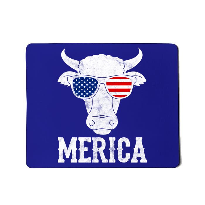 Merica Cow With Sunglasses Us Flag Patriotic Rancher Gift Great Gift Mousepad