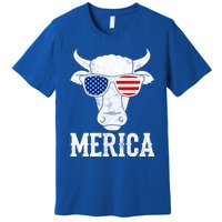 Merica Cow With Sunglasses Us Flag Patriotic Rancher Gift Great Gift Premium T-Shirt