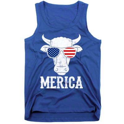 Merica Cow With Sunglasses Us Flag Patriotic Rancher Gift Great Gift Tank Top